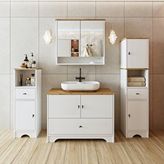 Roomart Oval Lavabolu Mat Beyaz Mdf 80 Cm Çekmeceli Banyo Dolabı Aynalı Üst Dolabı 2 Adet Boy Dolab