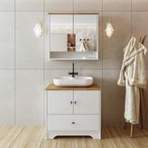 Roomart Oval Lavabolu Mat Beyaz MDF 80 cm Çekmeceli Banyo Dolabı ve Aynalı Üst Dolabı
