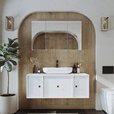 Roomart Oval Lavabolu Mat Mdf 120 Cm Çekmeceli Banyo Dolabı + Aynalı Üst Dolabı Beyaz