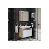ROOMART Tm7.2 Ayaksız 2 Kapaklı Lavabolu Ahşap-mat Beyaz Mdf 65 Cm Banyo Dolabı+aynalı Üst Dolabı