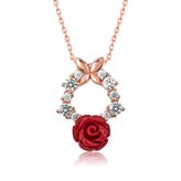 Rose Kırmızı Gümüş Gül Kolye