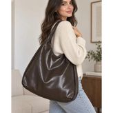 RoseBuy Bags Kadın Kahverengi Büyük Boy Yumuşak Dokulu Hobo Omuz Çantası