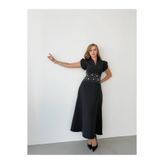 Roserella Tekstil ROZA Midi Elbise - Siyah
