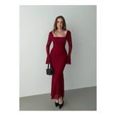 Roserella Tekstil TANA Midi Elbise - Bordo