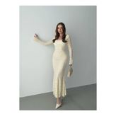 Roserella Tekstil TANA Midi Elbise - Krem