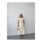 Roserella Tekstil VESPERA Midi Elbise - Krem