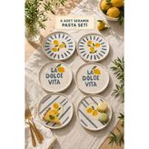 Rotanev 6 Adet Seramik Özel Tasarım Handmade Limon Pasta Tabak Seti - Tatlı Tabağı Set