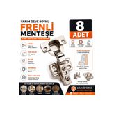 ROZIA Yarım Deve Boynu Frenli Menteşe Tam Açılır Gizli Dolap Menteşesi 8’li Paket