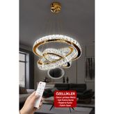 RSCOLLECTIONS 3 Katlı Kristal Taşlı Modern Led Avize