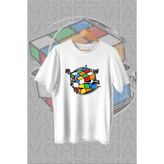 Rubik Küp Baskılı Beyaz Oversize T-Shirt