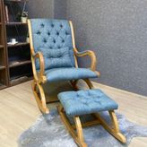 Rustik Sallanan Sandalye, Mavi, Ahşap, Naturel