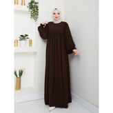 Rüyam Moda Butik Elbise Balon Kol - Acı Kahve - 2