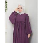 Rüyam Moda Butik Elbise Balon Kol - Mürdüm - 2