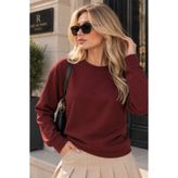 RuyaMood Kadın Bordo Sweat Modal Kumaş Oversize Basic Bisiklet Yaka Sweatshirt