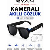 Ryan Kameralı Akıllı Güneş Gözlüğü Yapay Zeka Destekli Anlık Çeviri Bluetooth Sesli Asistan Fotoğraf Video RY-AIG01 - Mat Siyah
