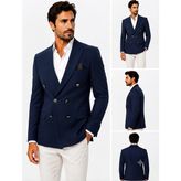 Sabri Zengin Erkek Kruvaze Slim Fit Blazer Ceket - Lacivert - 48