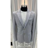 Sabri Zengin Erkek Slim Fit Kontrast Yaka Detaylı Blazer Ceket - 56 - Gri