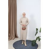 Saç Örgülü Merserize Elbise - Bej - Standart