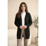 SADEL Desenli Ajurlu Oversize Triko Hırka - Siyah