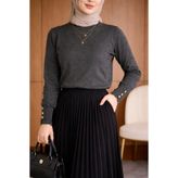 SADEL Kolu Düğmeli Triko Tunik - Füme