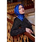 Saks-Siyah Çift Taraflı Twill İpek Eşarp