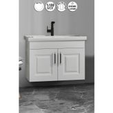 Salkım 80 cm Beyaz Balon MDF Seramik Lavabolu Asma Banyo Alt Dolabı