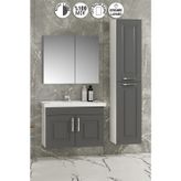 Salkım 80+35 cm Beyaz-Füme Balon MDF Seramik Lavabolu Asma Banyo Dolabı Takımı