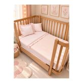 SALLHOMEE Sallhome Pudra Pembe Dantel ve Fırfır Detaylı %100 Pamuk Bebek Pike Takımı – 4 Parça