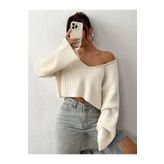 Samin KADIN OVERSİZE V YAKA TRİKO CROP KAZAK