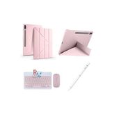 Samsung Galaxy Tab S9 Plus 12.4 inç Uyumlu Standlı Kılıf Dokunmatik Kalem ve Klavye Mouse 3 lü Set Pembe