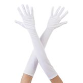Samur 40 cm Beyaz Renk Dirseğe Kadar Uzun Kumaş Eldiven
