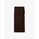 Sandy Kumaş Slim Fit Drape Detaylı Midi Etek