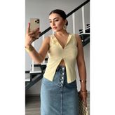Sarı Fermuar Detaylı Bluz