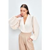 Sateen Aksesuar Detaylı Bodysuit Bluz - Bej