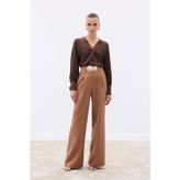 Sateen Aksesuarlı Pantolon - Camel