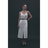 Sateen Anna Yırtmaçlı Etek - Ekru