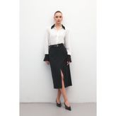 Sateen Anna Yırtmaçlı Etek - Siyah