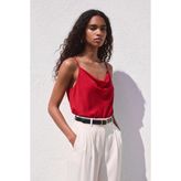 Sateen Askılı Degaje Yaka Bluz - Kırmızı - 36