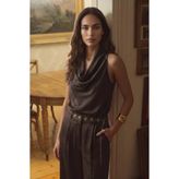 Sateen Aura Bluz - Koyu Kahve