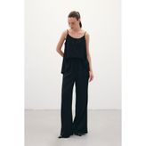 Sateen Bağcıklı Salaş Pantolon - Siyah