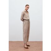 Sateen Batık Desenli Pantolon - Bej