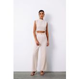 Sateen Bel Aksesuarlı Pantolon - Bej