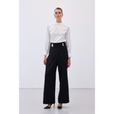 Sateen Bel Aksesuarlı Pantolon - Siyah