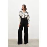 Sateen Bel Detaylı Pantolon - Siyah