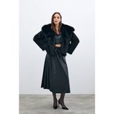 Sateen Bel Lastikli Deri Etek - Siyah - 38