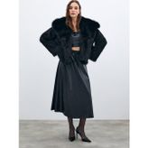 Sateen Bel Lastikli Deri Etek - Siyah