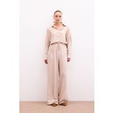 Sateen Bel Lastikli Pantolon - Bej