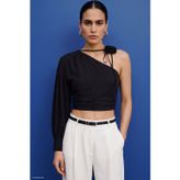 Sateen Çiçek Detaylı Bluz - Siyah
