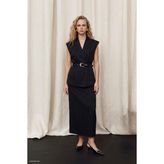 Sateen Çizgili Maxi Boy Etek - Siyah - 40