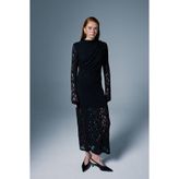 Sateen Dantel Elbise - Siyah